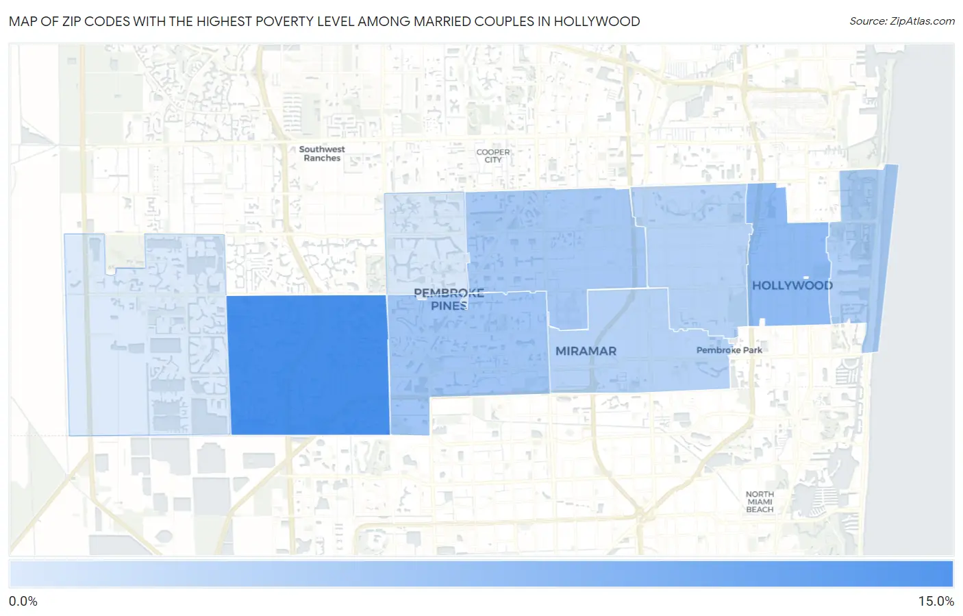 Zip Codes with the Highest Poverty Level Among Married Couples in Hollywood Map