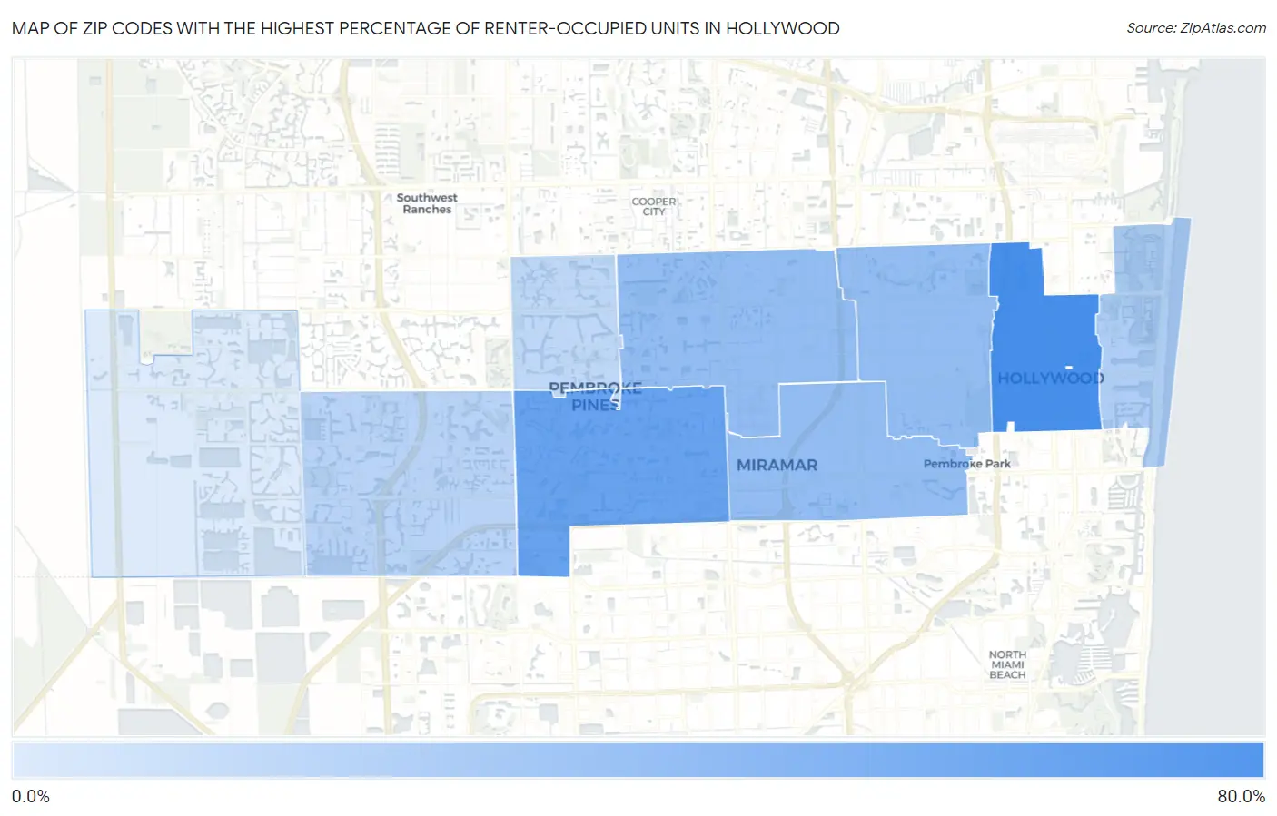 Zip Codes with the Highest Percentage of Renter-Occupied Units in Hollywood Map