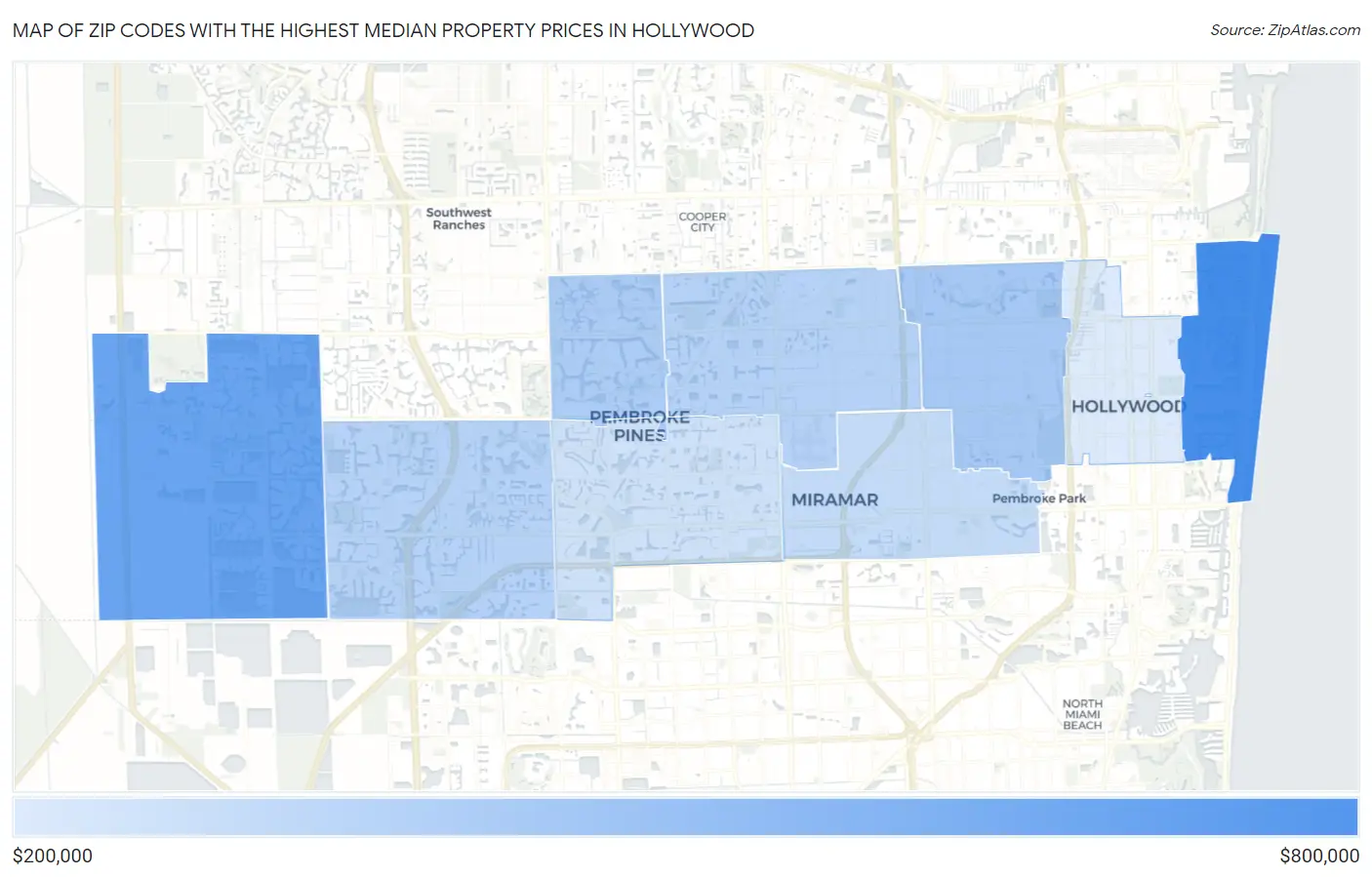 Zip Codes with the Highest Median Property Prices in Hollywood Map