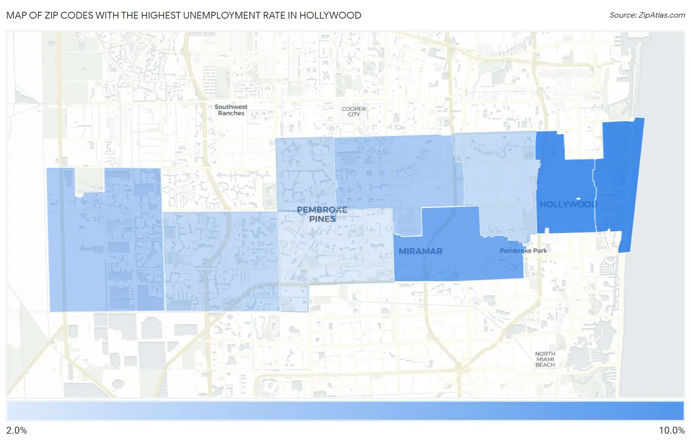 Zip Codes with the Highest Unemployment Rate in Hollywood Map
