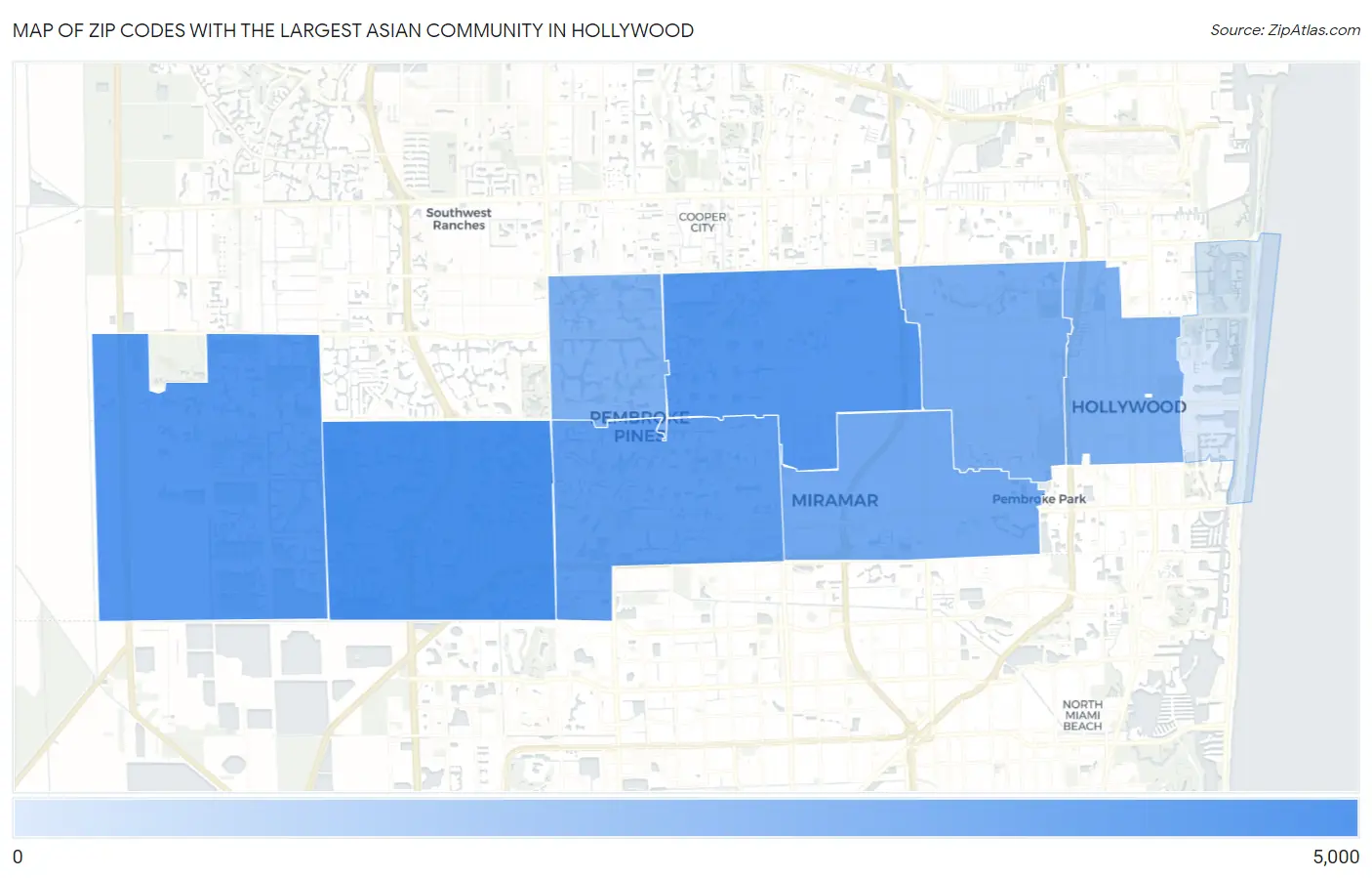 Zip Codes with the Largest Asian Community in Hollywood Map