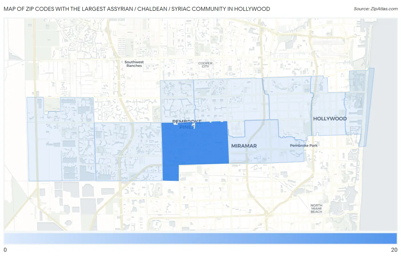 Zip Codes with the Largest Assyrian / Chaldean / Syriac Community in Hollywood Map
