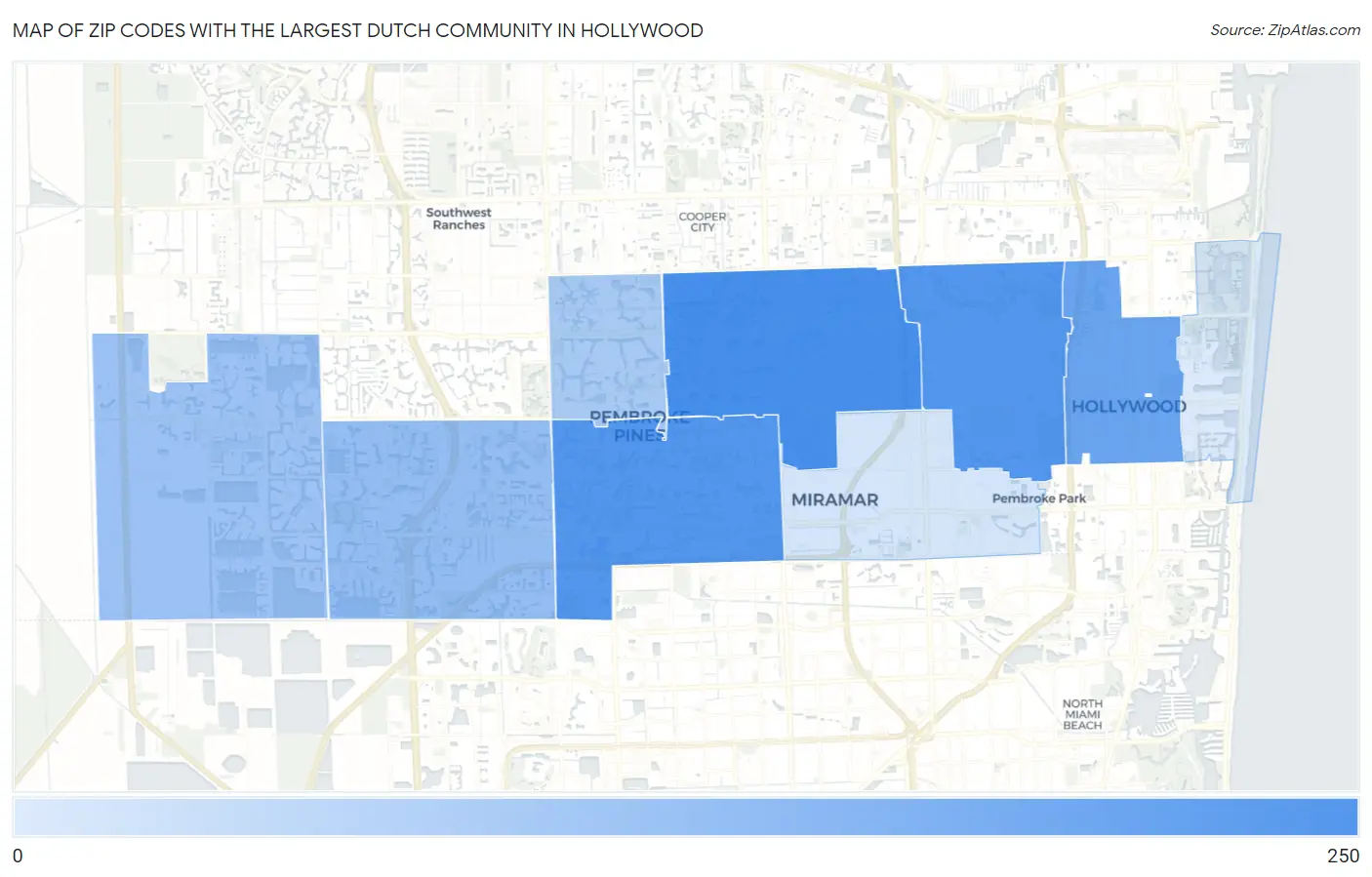 Zip Codes with the Largest Dutch Community in Hollywood Map