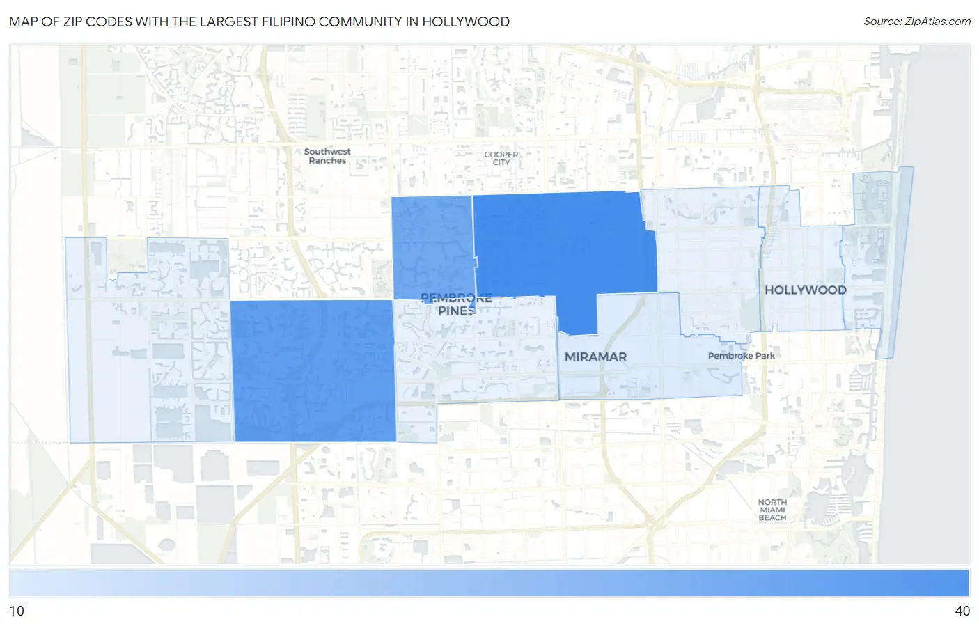 Zip Codes with the Largest Filipino Community in Hollywood Map