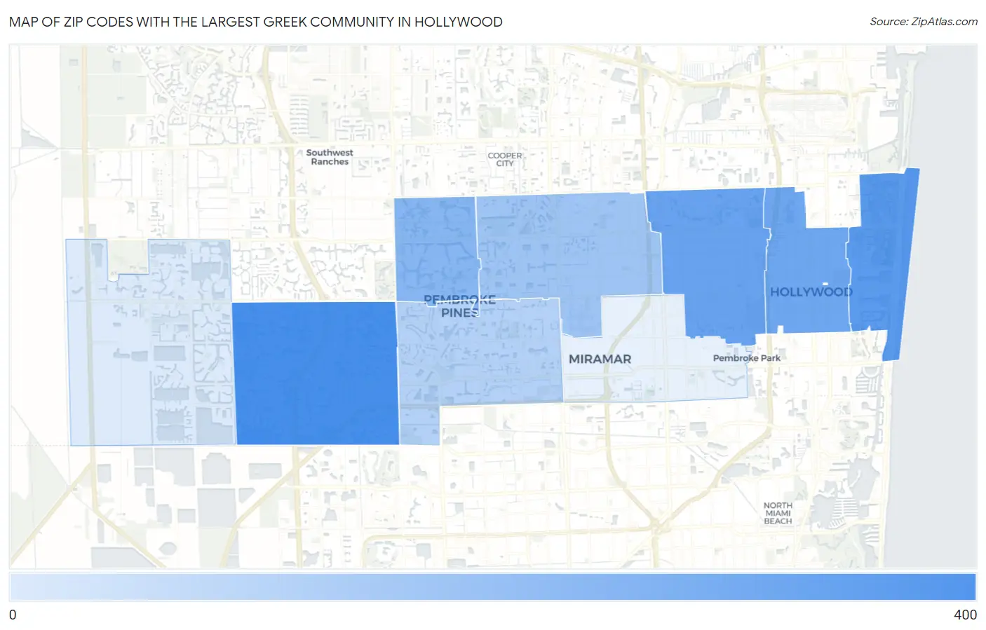 Zip Codes with the Largest Greek Community in Hollywood Map