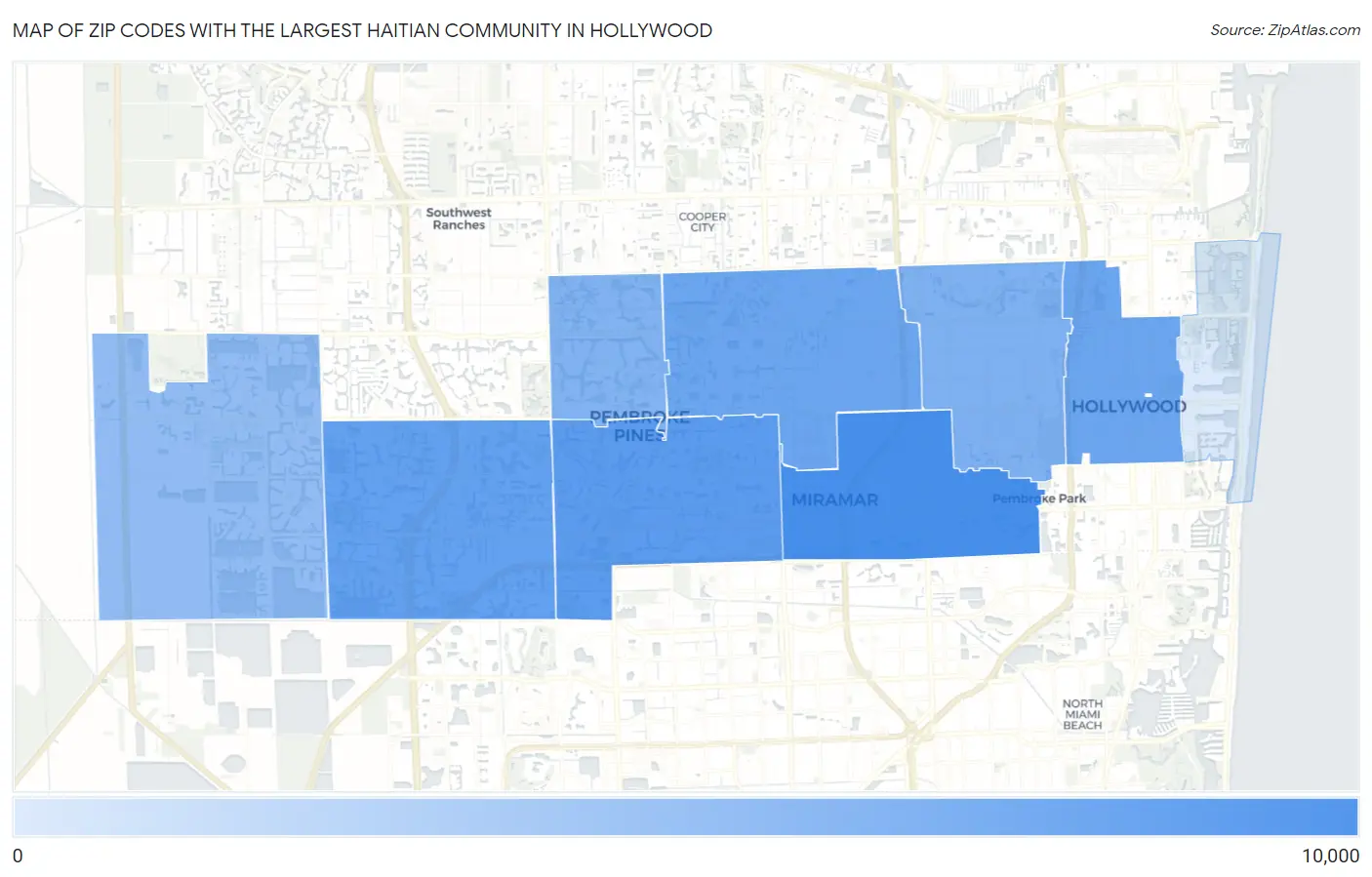 Zip Codes with the Largest Haitian Community in Hollywood Map