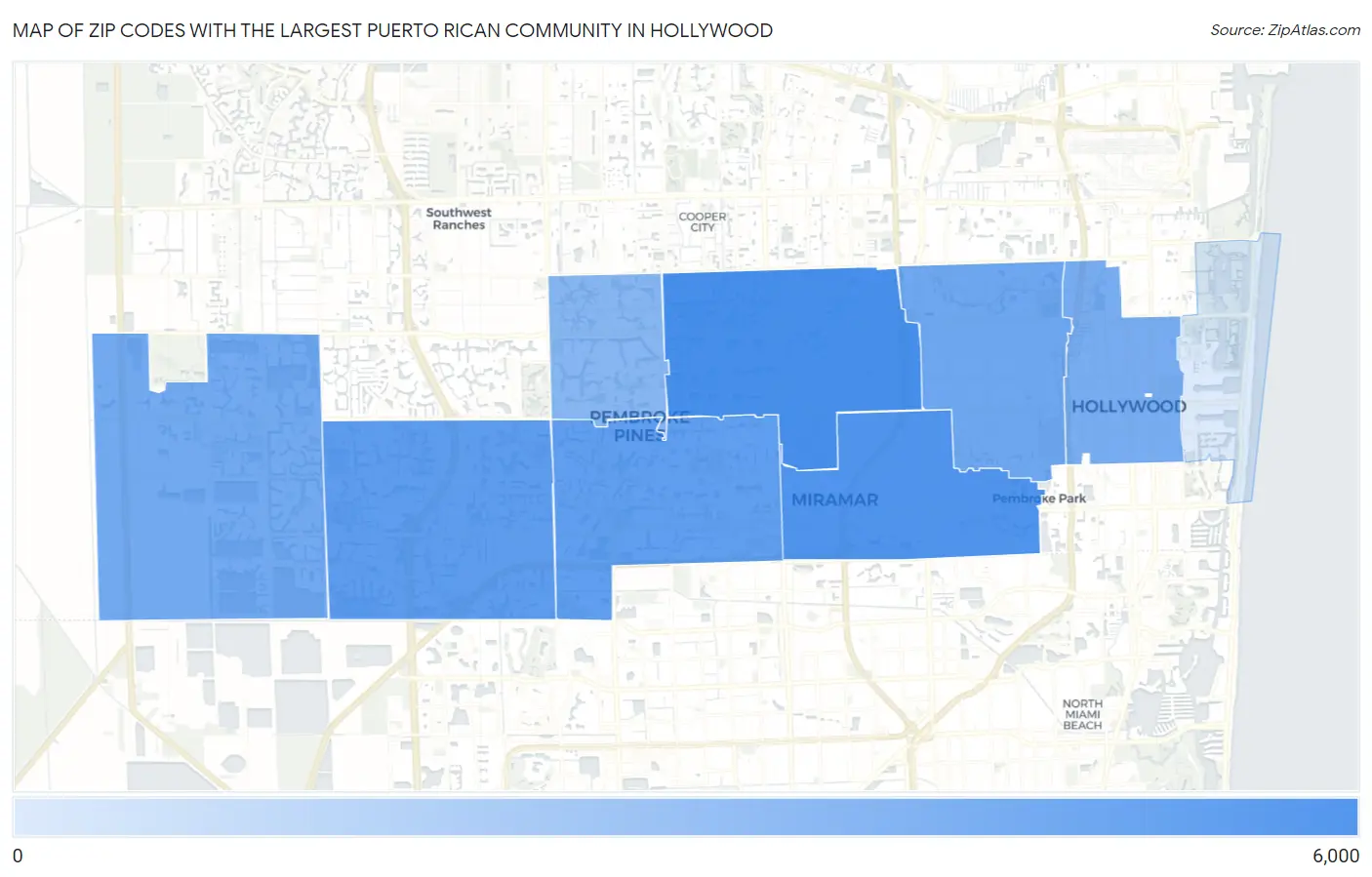 Zip Codes with the Largest Puerto Rican Community in Hollywood Map