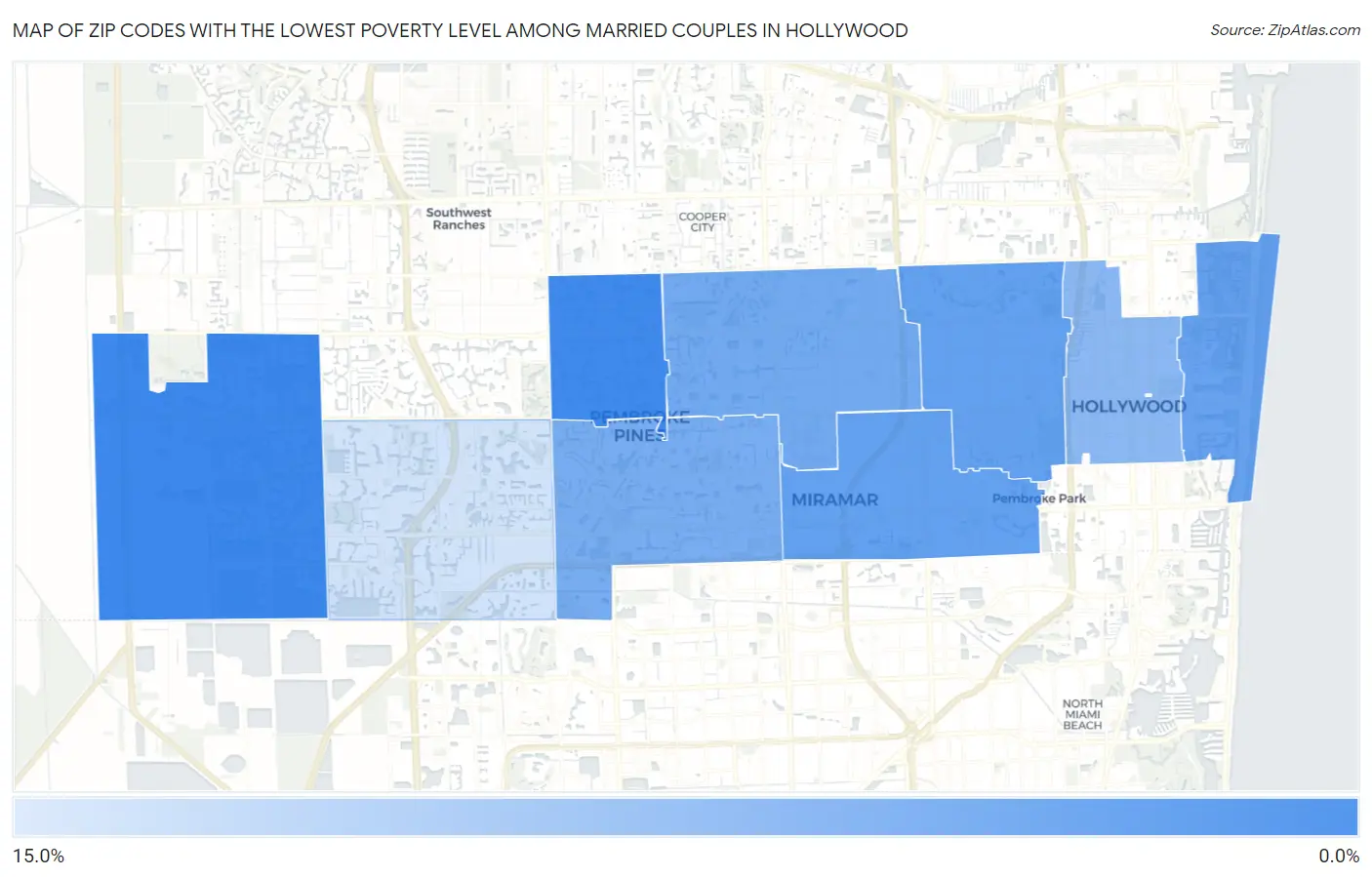 Zip Codes with the Lowest Poverty Level Among Married Couples in Hollywood Map