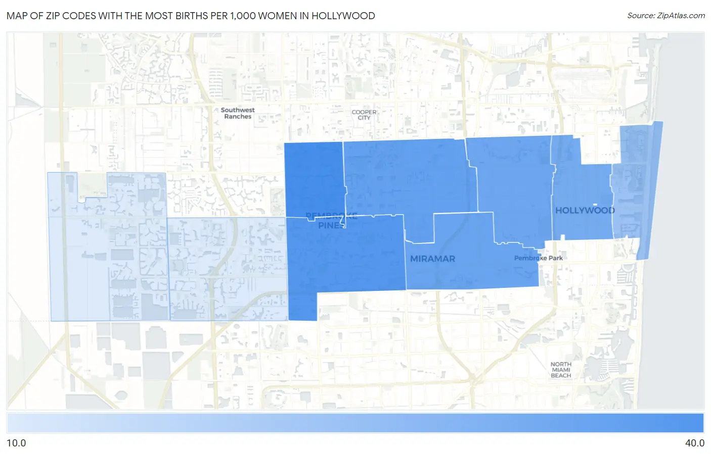 Zip Codes with the Most Births per 1,000 Women in Hollywood Map