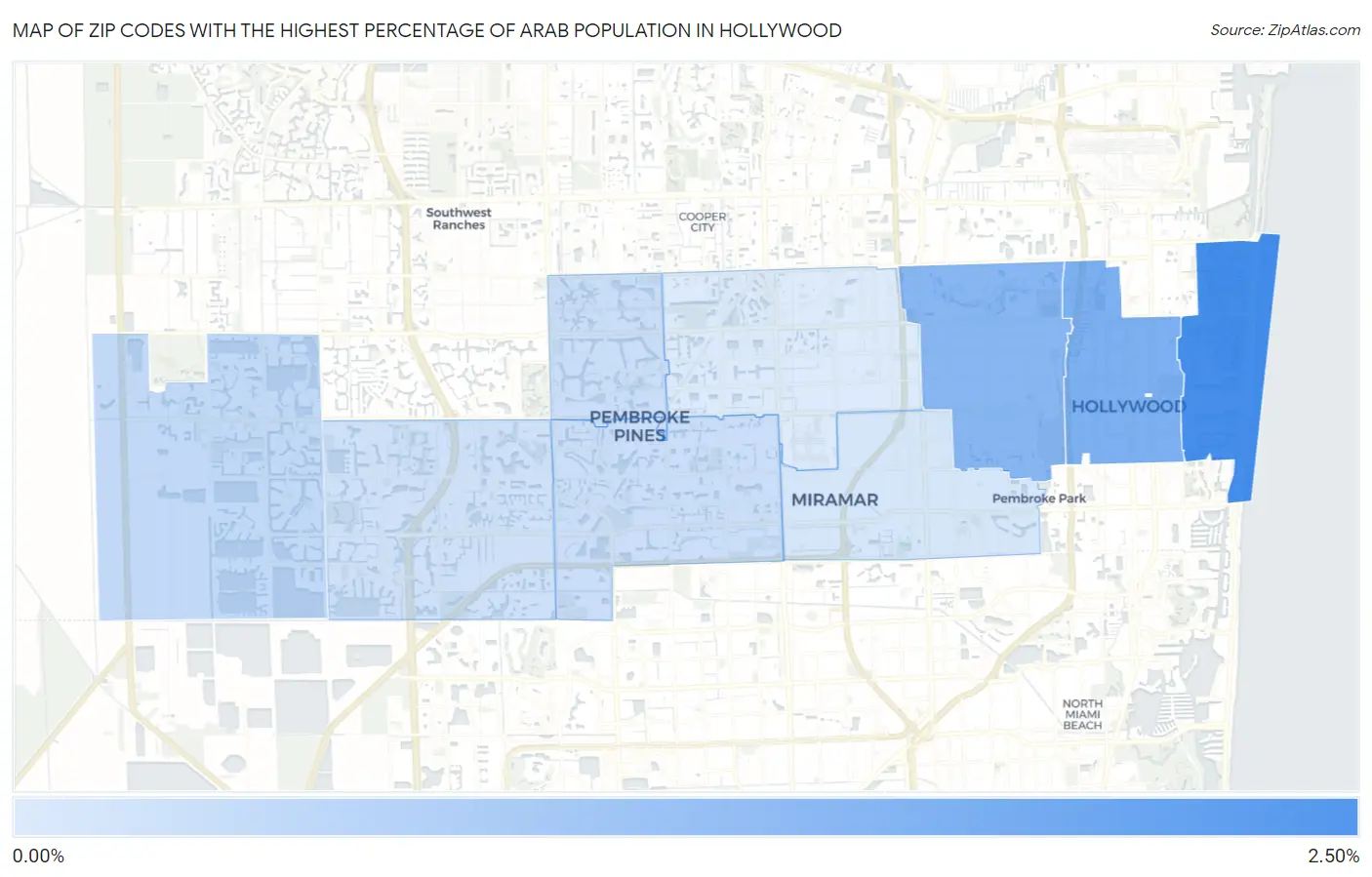 Zip Codes with the Highest Percentage of Arab Population in Hollywood Map
