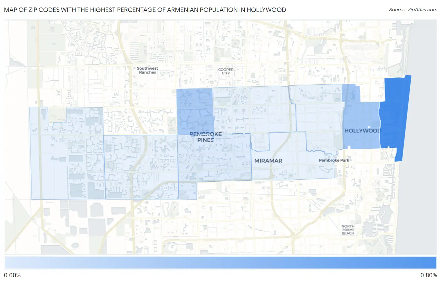 Zip Codes with the Highest Percentage of Armenian Population in Hollywood Map
