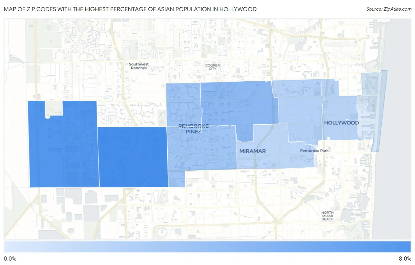 Zip Codes with the Highest Percentage of Asian Population in Hollywood Map