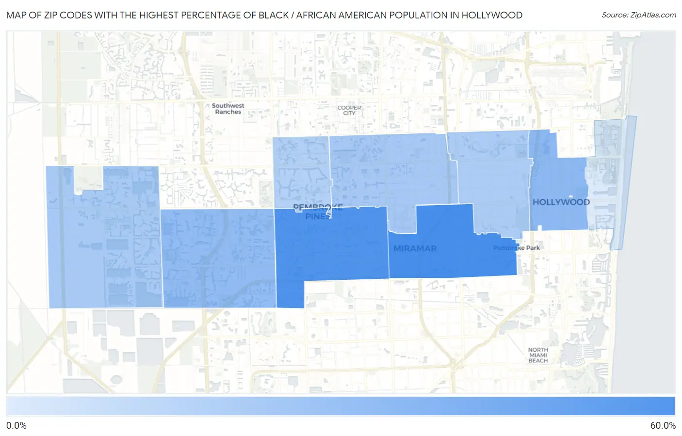 Zip Codes with the Highest Percentage of Black / African American Population in Hollywood Map