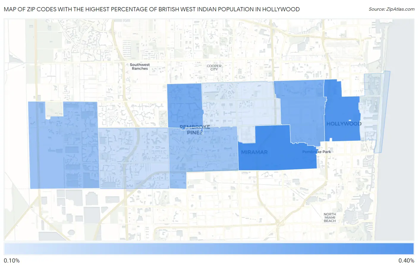 Zip Codes with the Highest Percentage of British West Indian Population in Hollywood Map