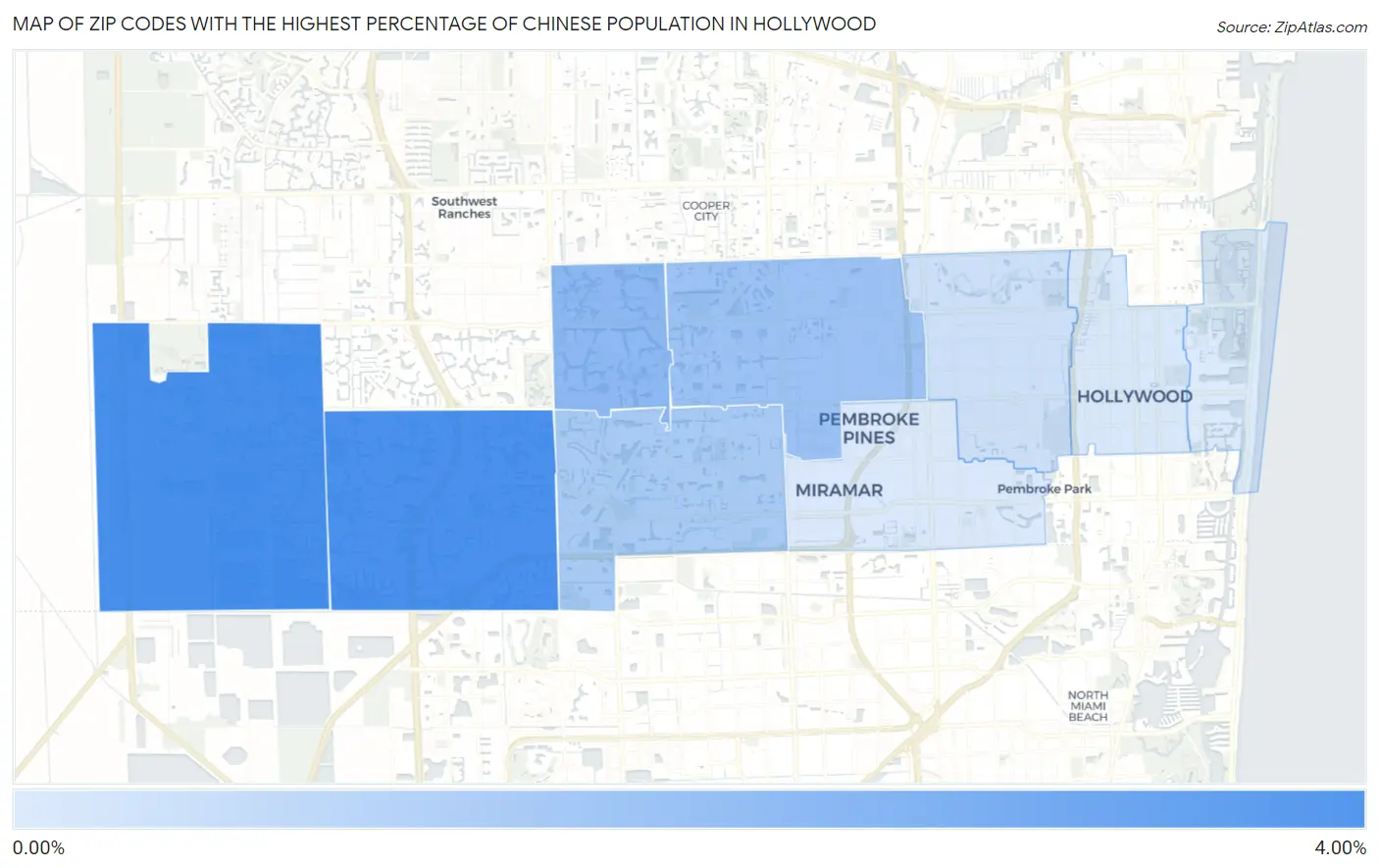 Zip Codes with the Highest Percentage of Chinese Population in Hollywood Map