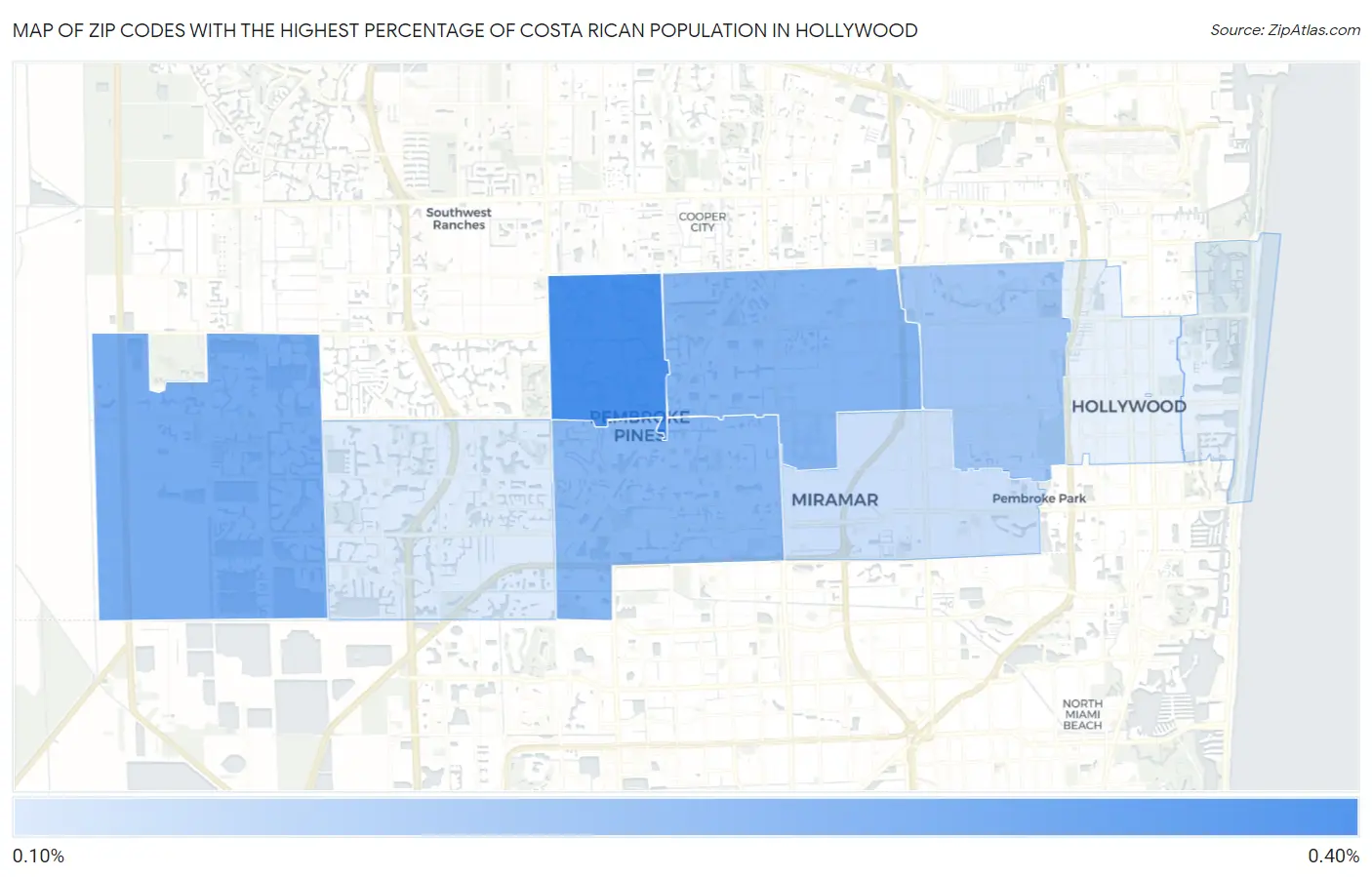 Zip Codes with the Highest Percentage of Costa Rican Population in Hollywood Map