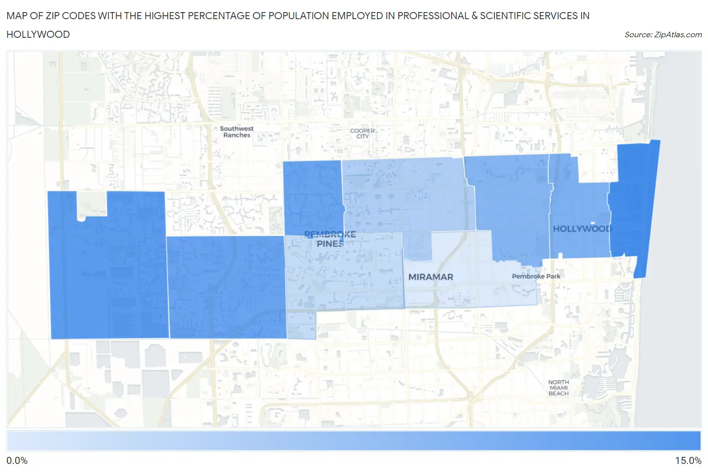 Zip Codes with the Highest Percentage of Population Employed in Professional & Scientific Services in Hollywood Map