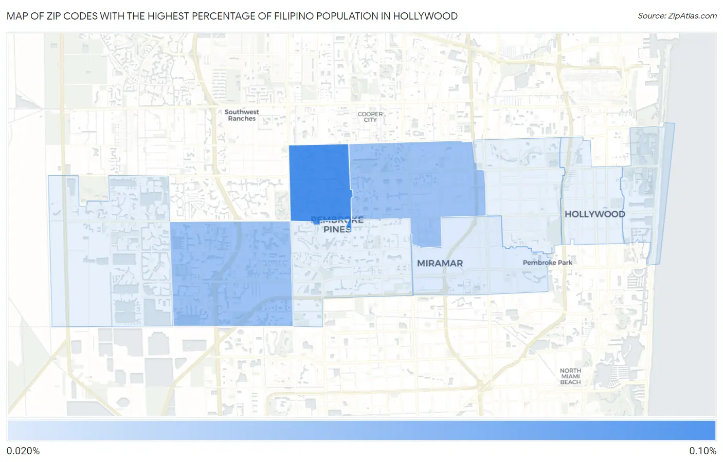 Zip Codes with the Highest Percentage of Filipino Population in Hollywood Map