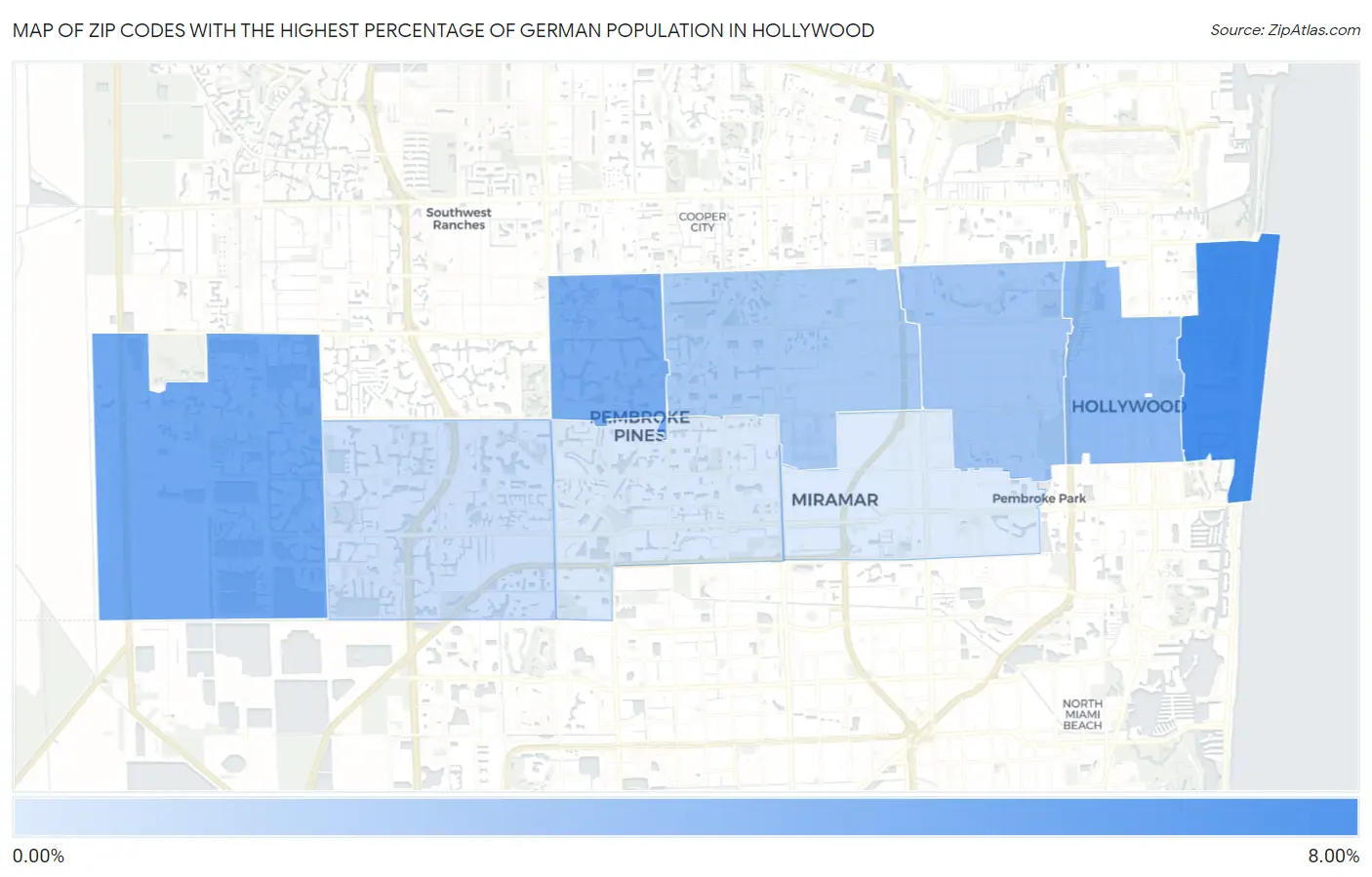 Zip Codes with the Highest Percentage of German Population in Hollywood Map