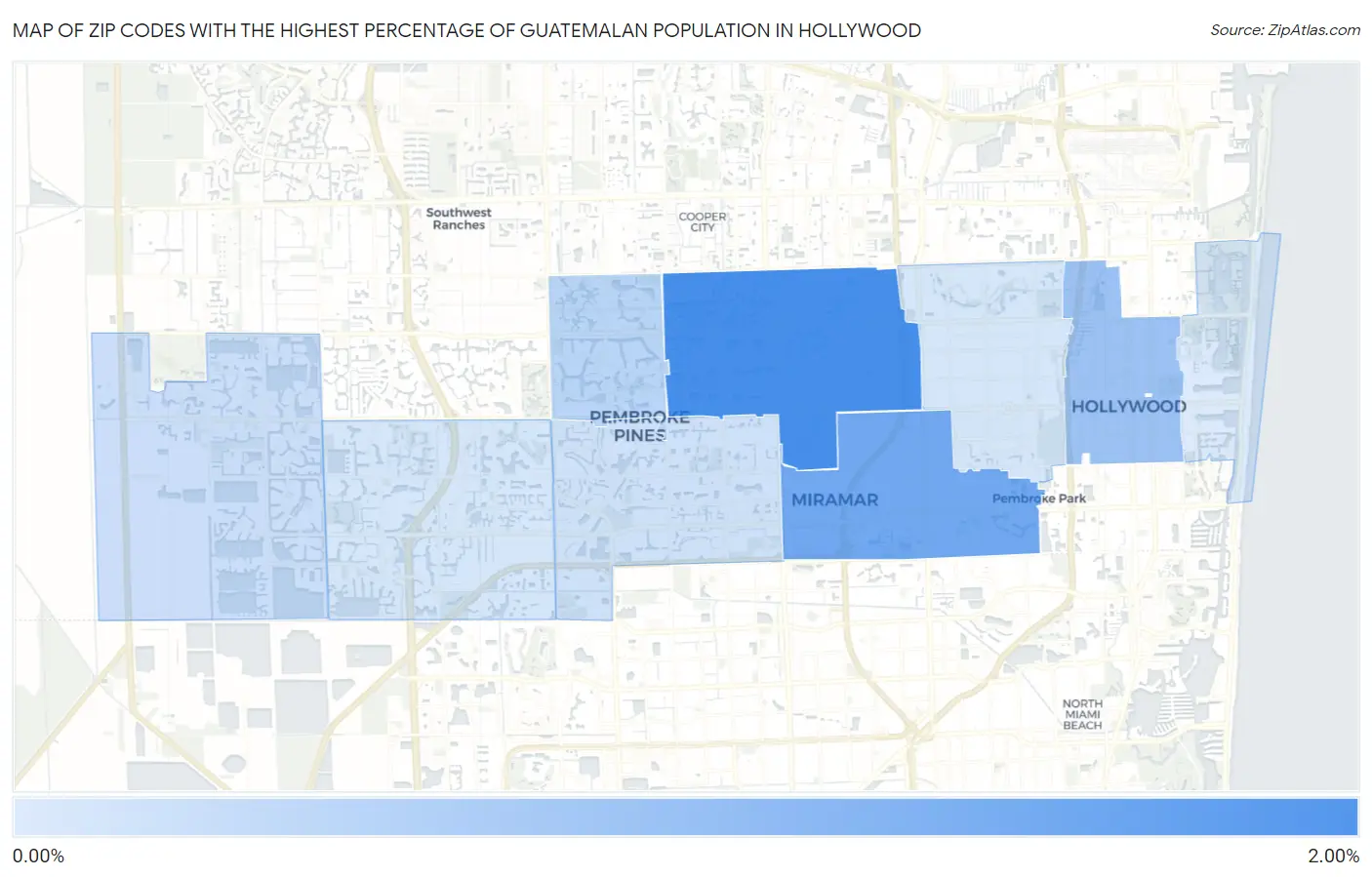 Zip Codes with the Highest Percentage of Guatemalan Population in Hollywood Map