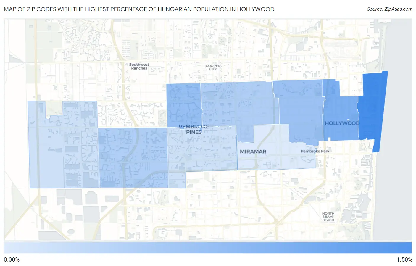 Zip Codes with the Highest Percentage of Hungarian Population in Hollywood Map
