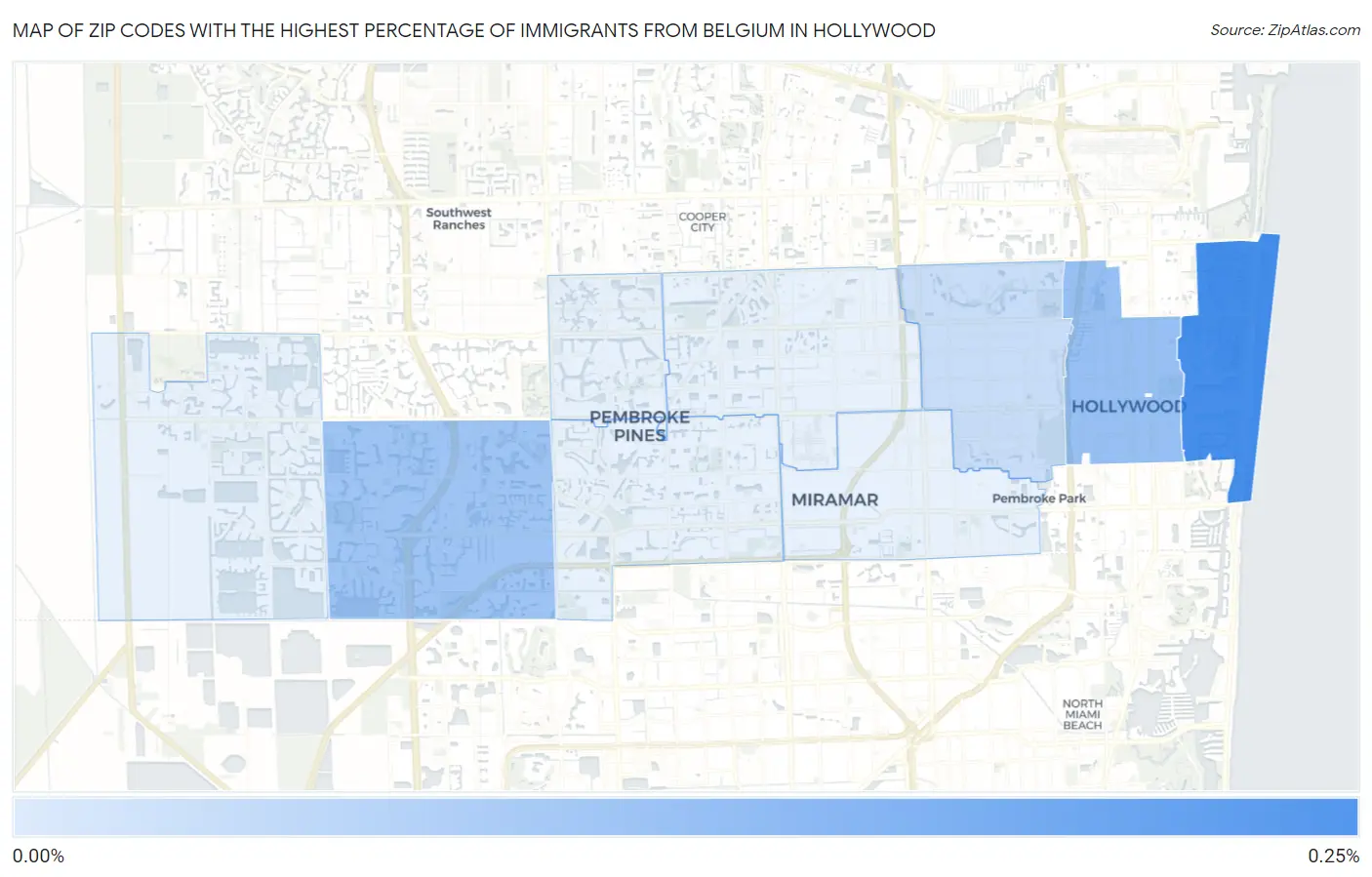 Zip Codes with the Highest Percentage of Immigrants from Belgium in Hollywood Map