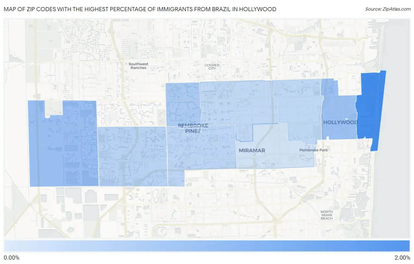 Zip Codes with the Highest Percentage of Immigrants from Brazil in Hollywood Map