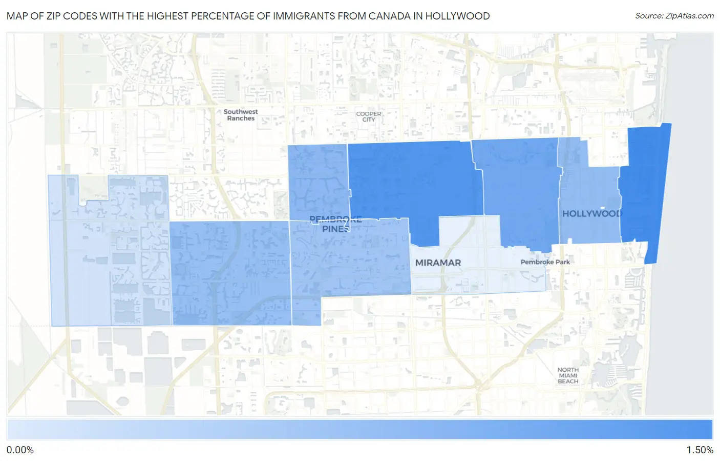 Zip Codes with the Highest Percentage of Immigrants from Canada in Hollywood Map