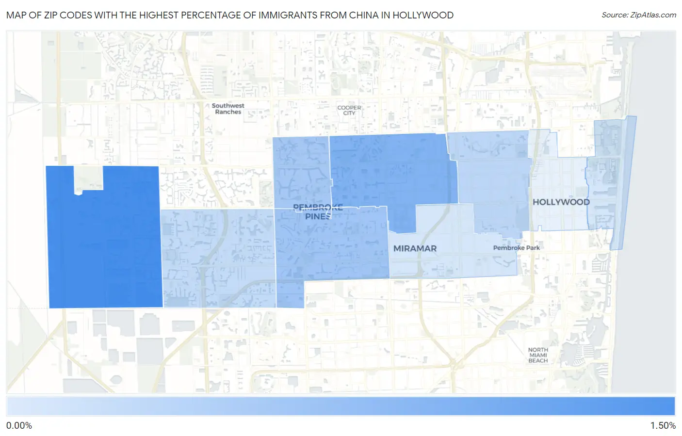 Zip Codes with the Highest Percentage of Immigrants from China in Hollywood Map