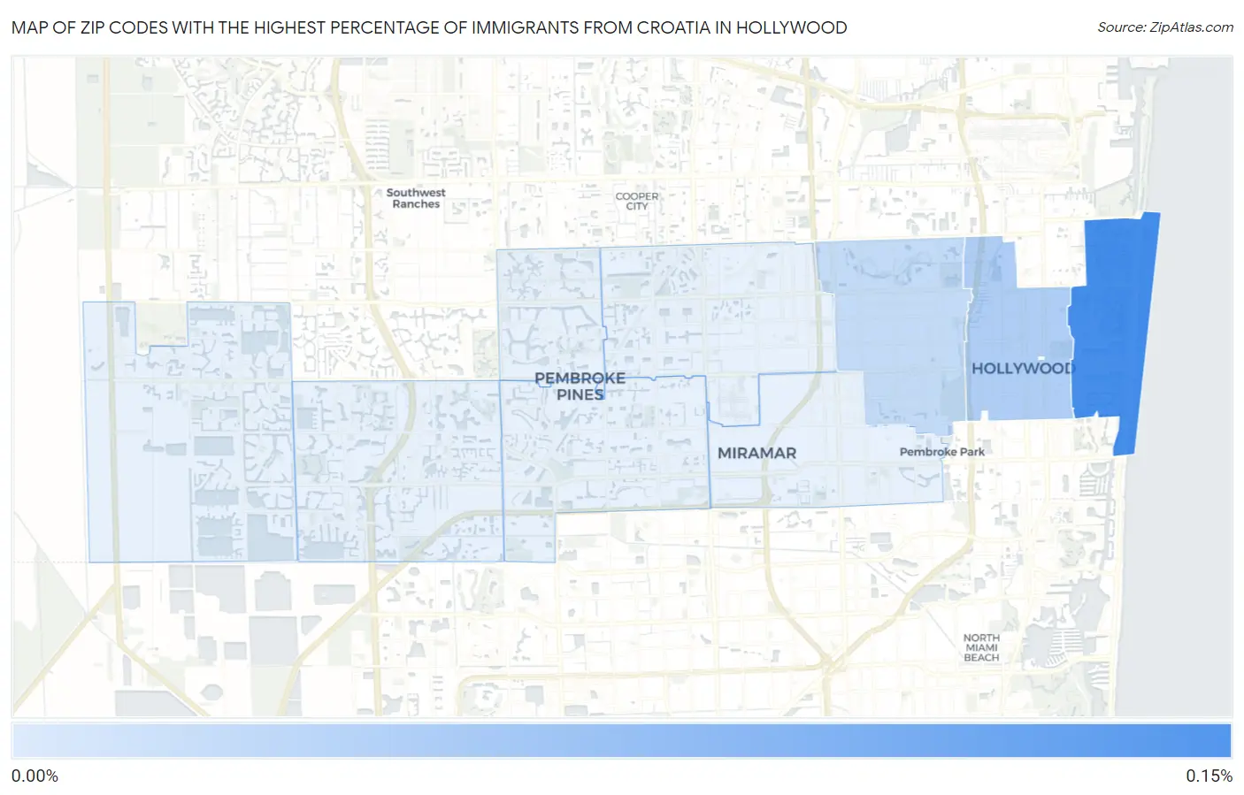 Zip Codes with the Highest Percentage of Immigrants from Croatia in Hollywood Map