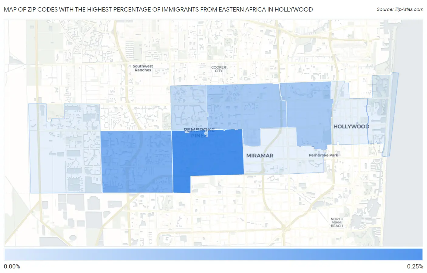 Zip Codes with the Highest Percentage of Immigrants from Eastern Africa in Hollywood Map