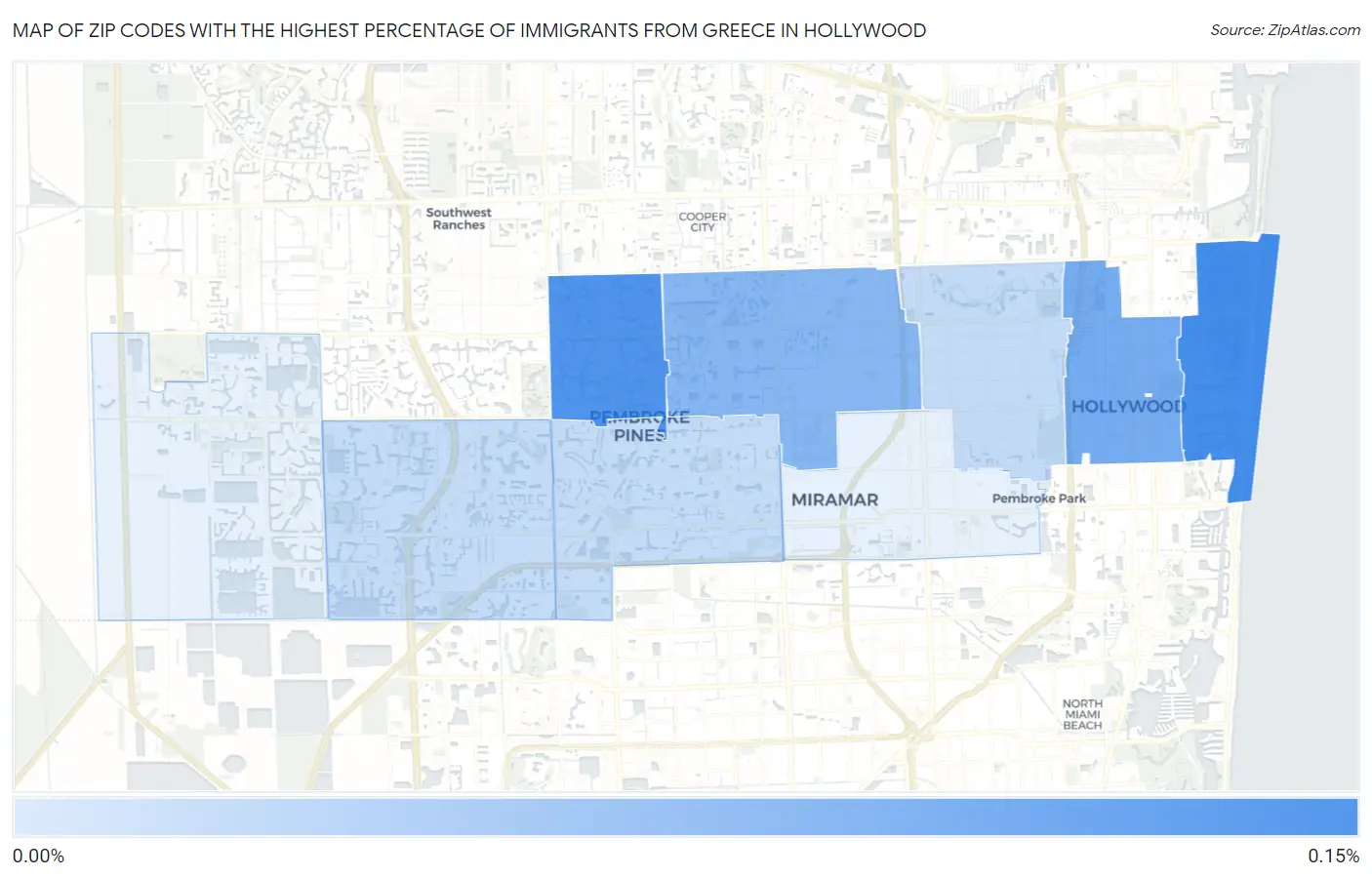 Zip Codes with the Highest Percentage of Immigrants from Greece in Hollywood Map