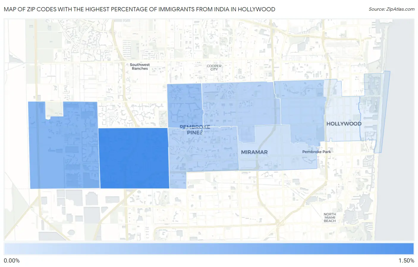 Zip Codes with the Highest Percentage of Immigrants from India in Hollywood Map