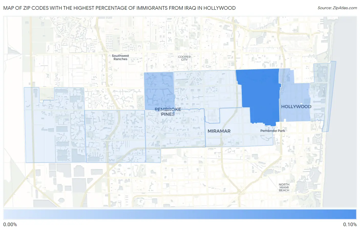 Zip Codes with the Highest Percentage of Immigrants from Iraq in Hollywood Map