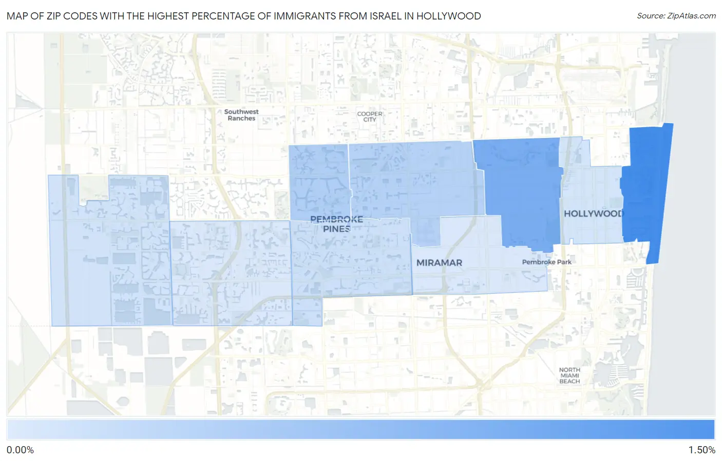 Zip Codes with the Highest Percentage of Immigrants from Israel in Hollywood Map