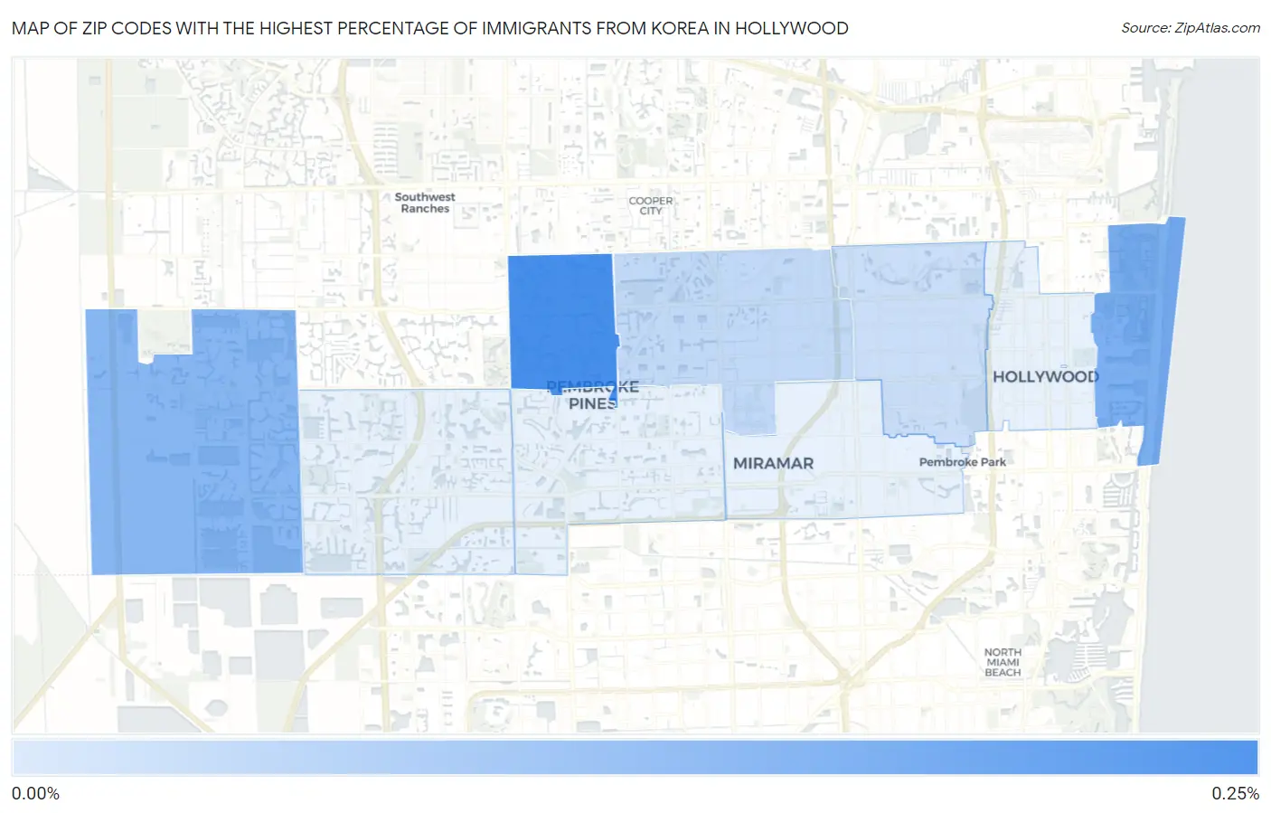 Zip Codes with the Highest Percentage of Immigrants from Korea in Hollywood Map