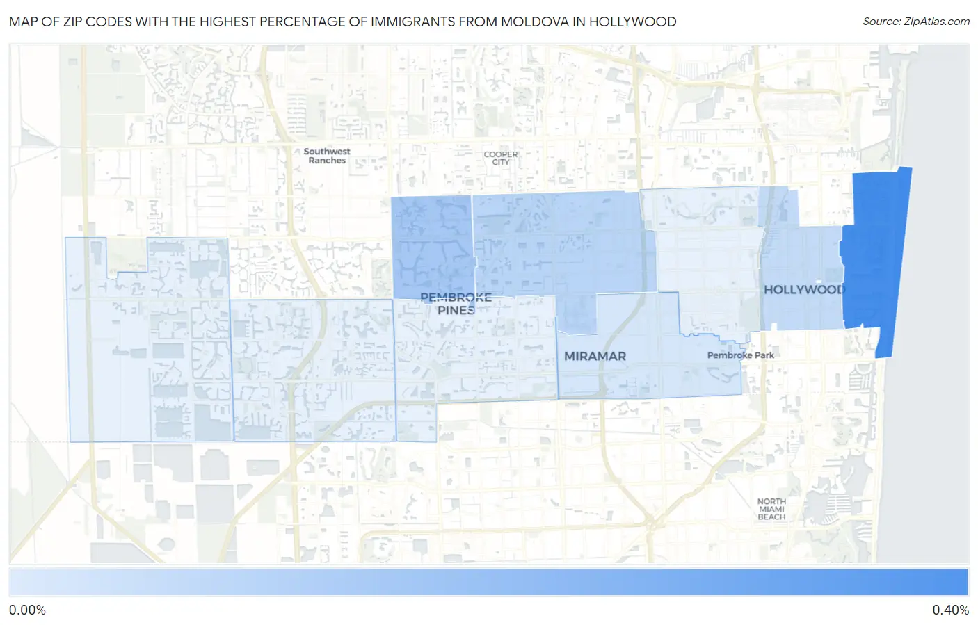 Zip Codes with the Highest Percentage of Immigrants from Moldova in Hollywood Map