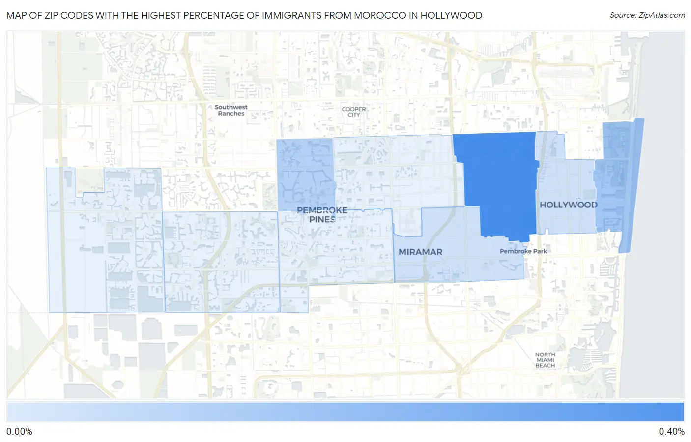 Zip Codes with the Highest Percentage of Immigrants from Morocco in Hollywood Map