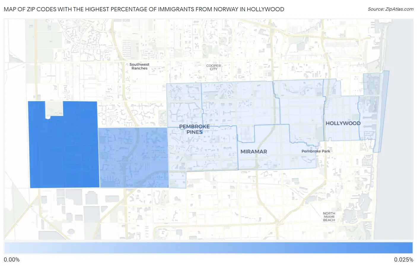 Zip Codes with the Highest Percentage of Immigrants from Norway in Hollywood Map