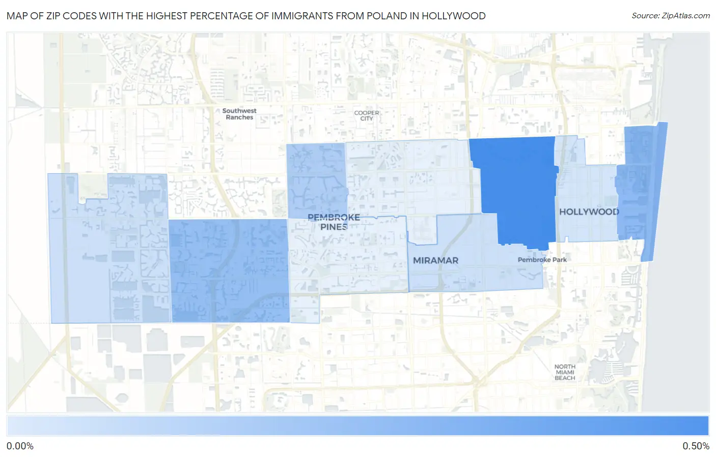 Zip Codes with the Highest Percentage of Immigrants from Poland in Hollywood Map