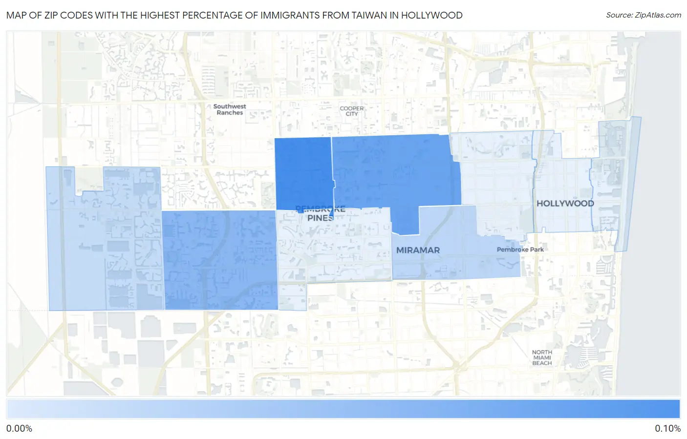Zip Codes with the Highest Percentage of Immigrants from Taiwan in Hollywood Map