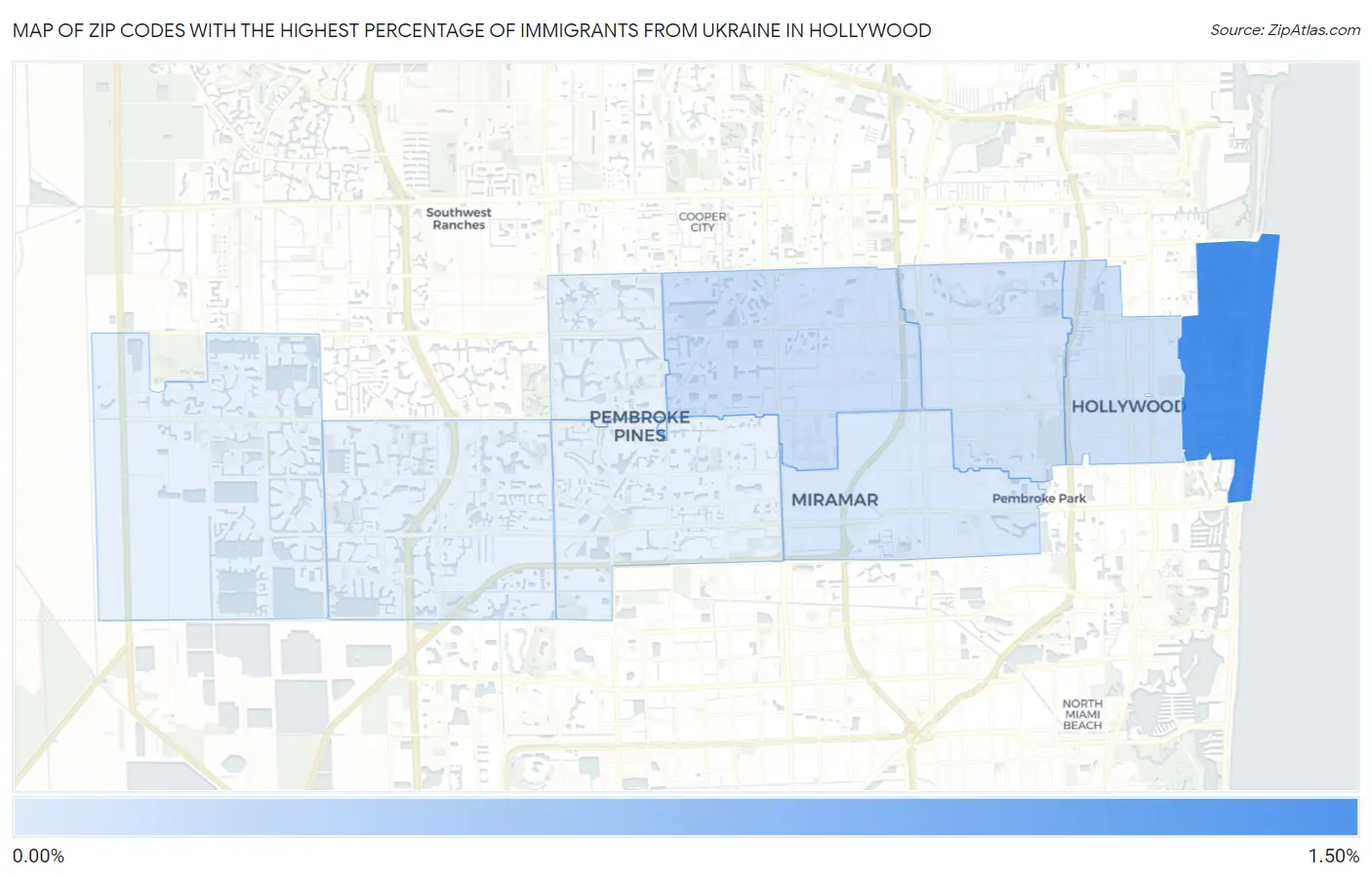 Zip Codes with the Highest Percentage of Immigrants from Ukraine in Hollywood Map