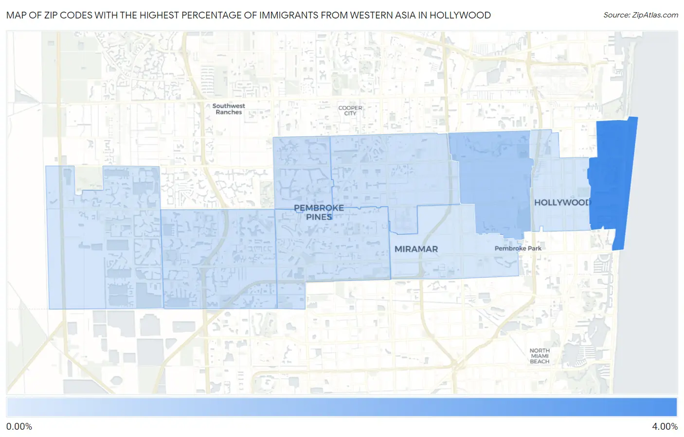 Zip Codes with the Highest Percentage of Immigrants from Western Asia in Hollywood Map