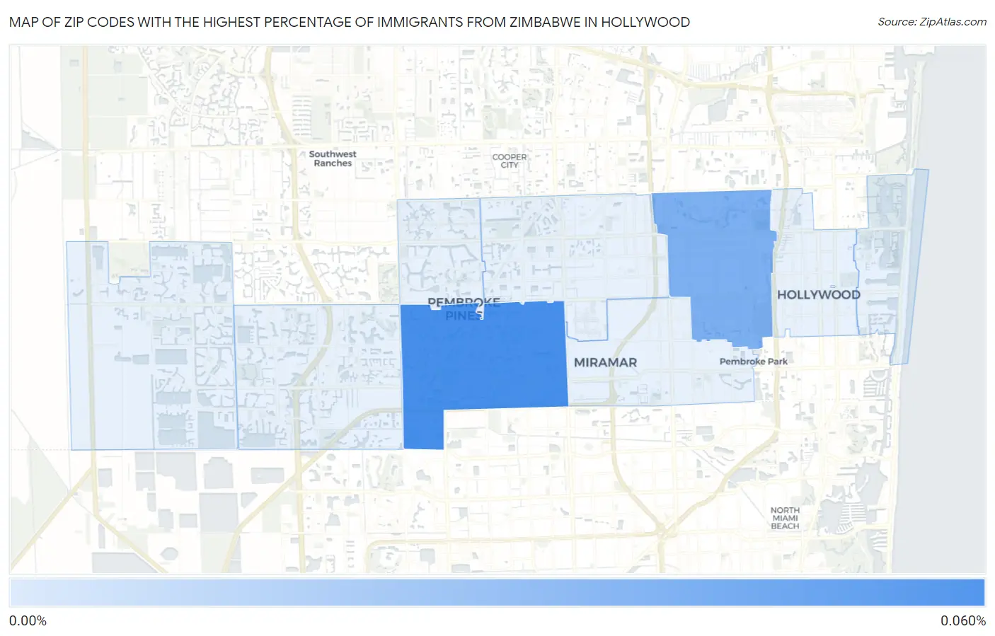 Zip Codes with the Highest Percentage of Immigrants from Zimbabwe in Hollywood Map