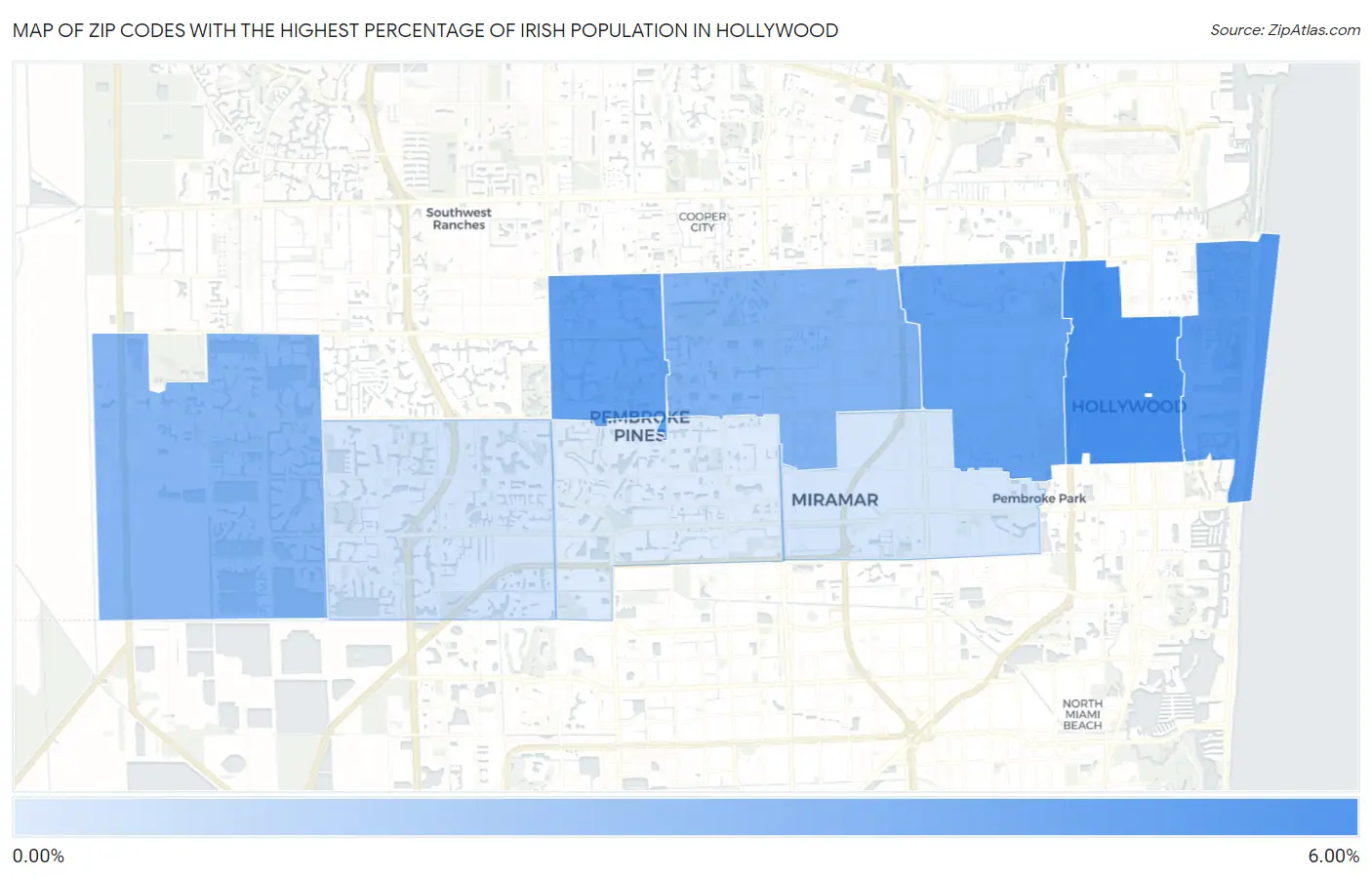 Zip Codes with the Highest Percentage of Irish Population in Hollywood Map