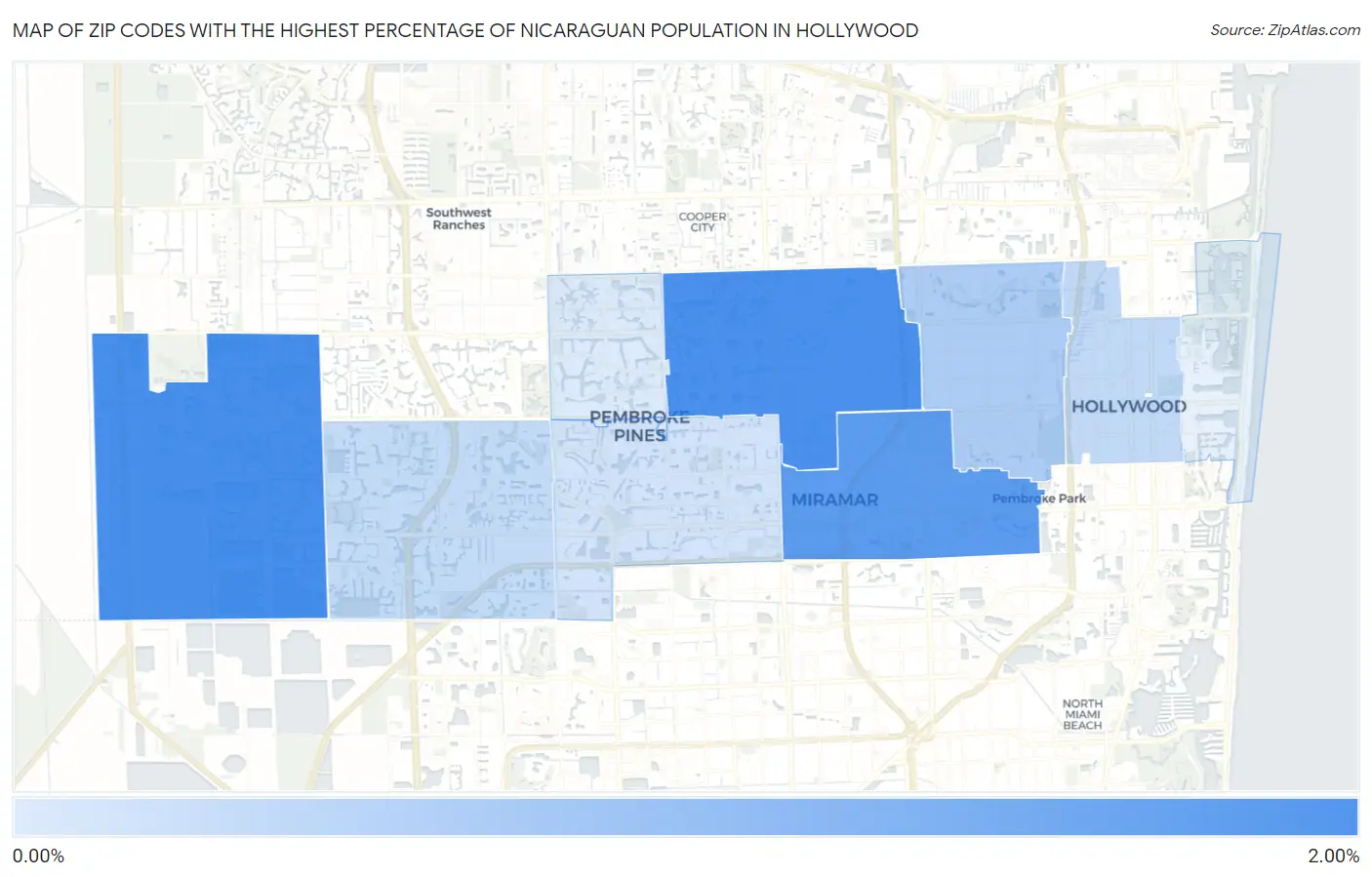 Zip Codes with the Highest Percentage of Nicaraguan Population in Hollywood Map