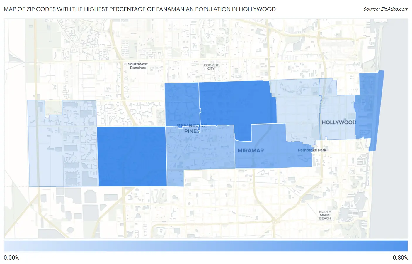 Zip Codes with the Highest Percentage of Panamanian Population in Hollywood Map
