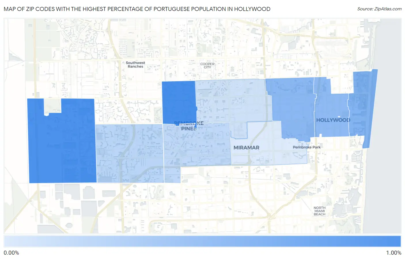 Zip Codes with the Highest Percentage of Portuguese Population in Hollywood Map