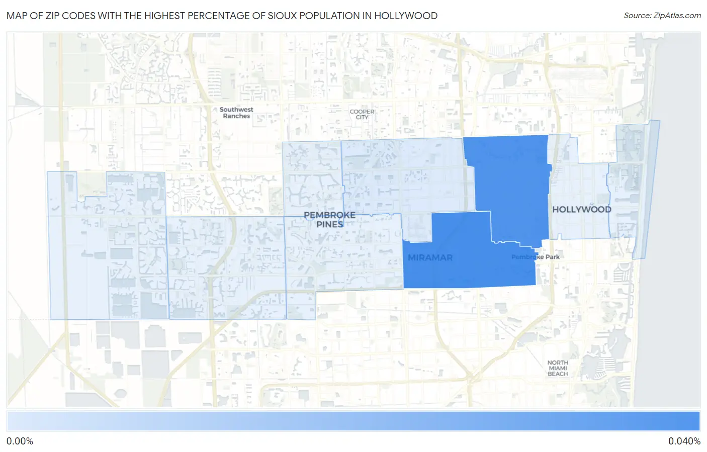Zip Codes with the Highest Percentage of Sioux Population in Hollywood Map