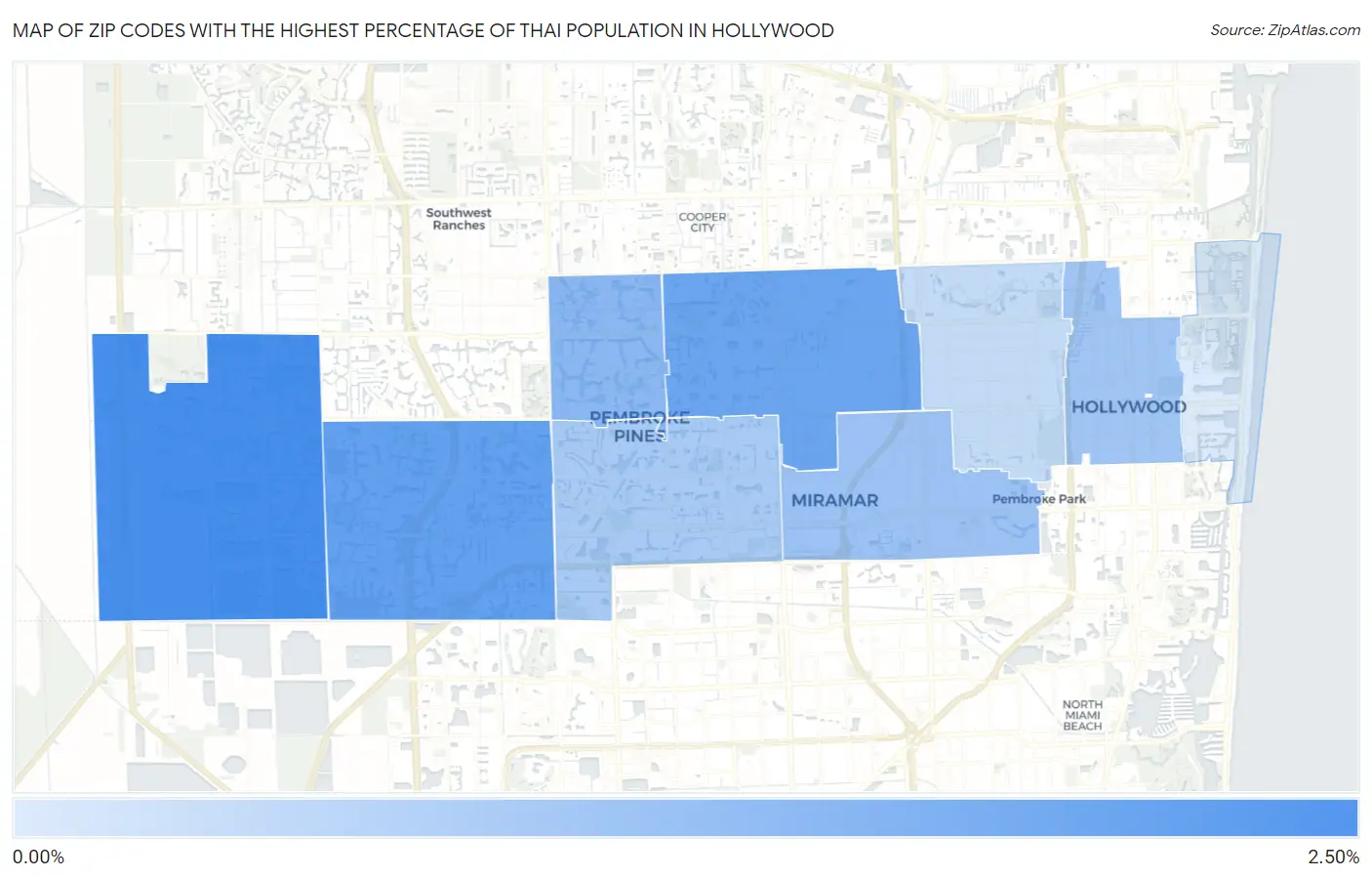 Zip Codes with the Highest Percentage of Thai Population in Hollywood Map